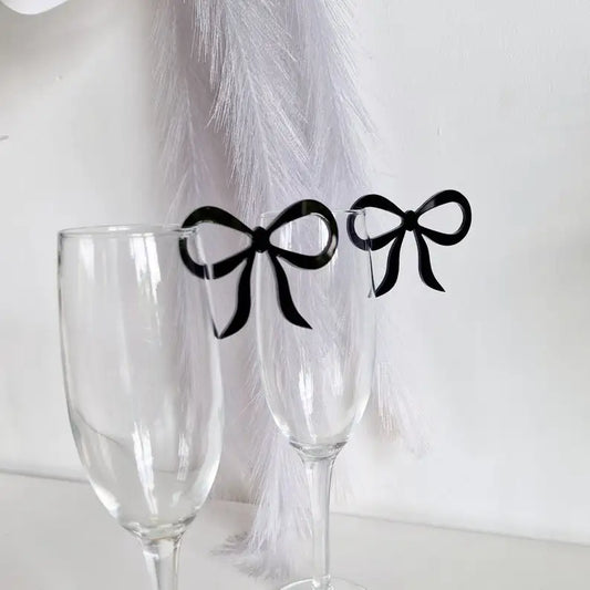 Pink Black Acrylic Bow Tag Wine Charm Drink Markers Champagne Charms Party Drink Tag Elegant Gifts for Bridesmaid Wedding Party
