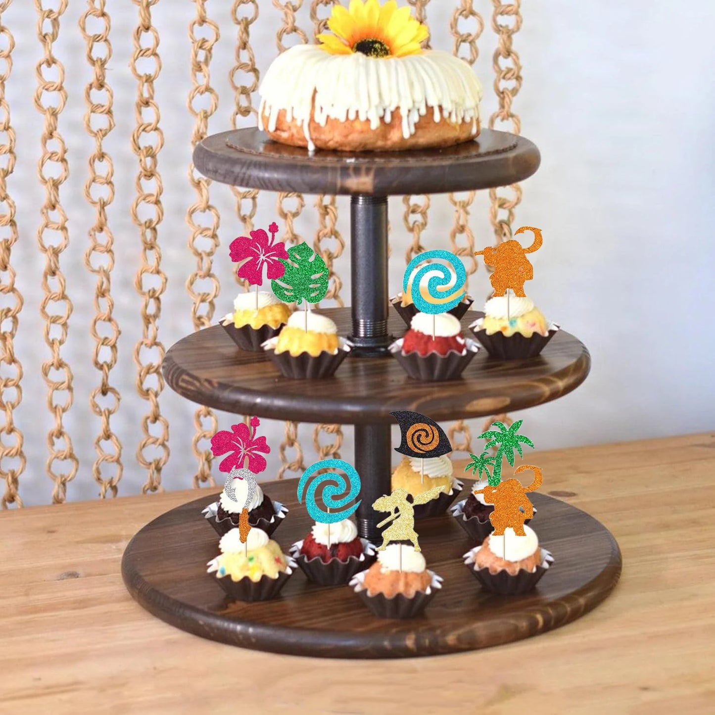 Moana Cake Topper Glittery Cupcake Toppers Hawaiian Birthday Party Decoration for Tropical Luau Summer Party Baby Shower Wedding