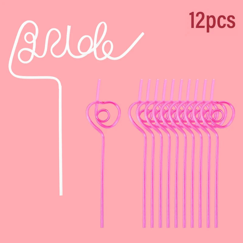 1set Bridal Shower Straws Love Heart Drinking Straw Bride To Be Wedding Decoration Bachelorette Hen Party Supply Team Bride Gift