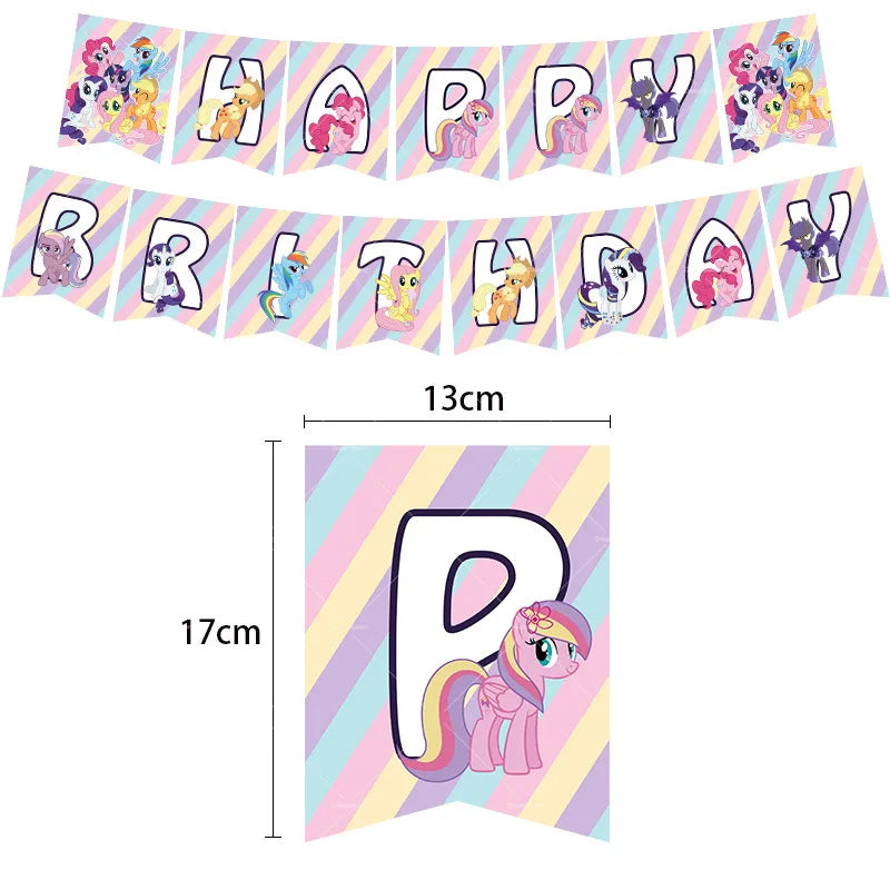 My Little Pony Foil Latex Balloon Happy Birthday Party Decoration Banner Cake Topper Kid Event Supplies Backdrop Disposable Toys