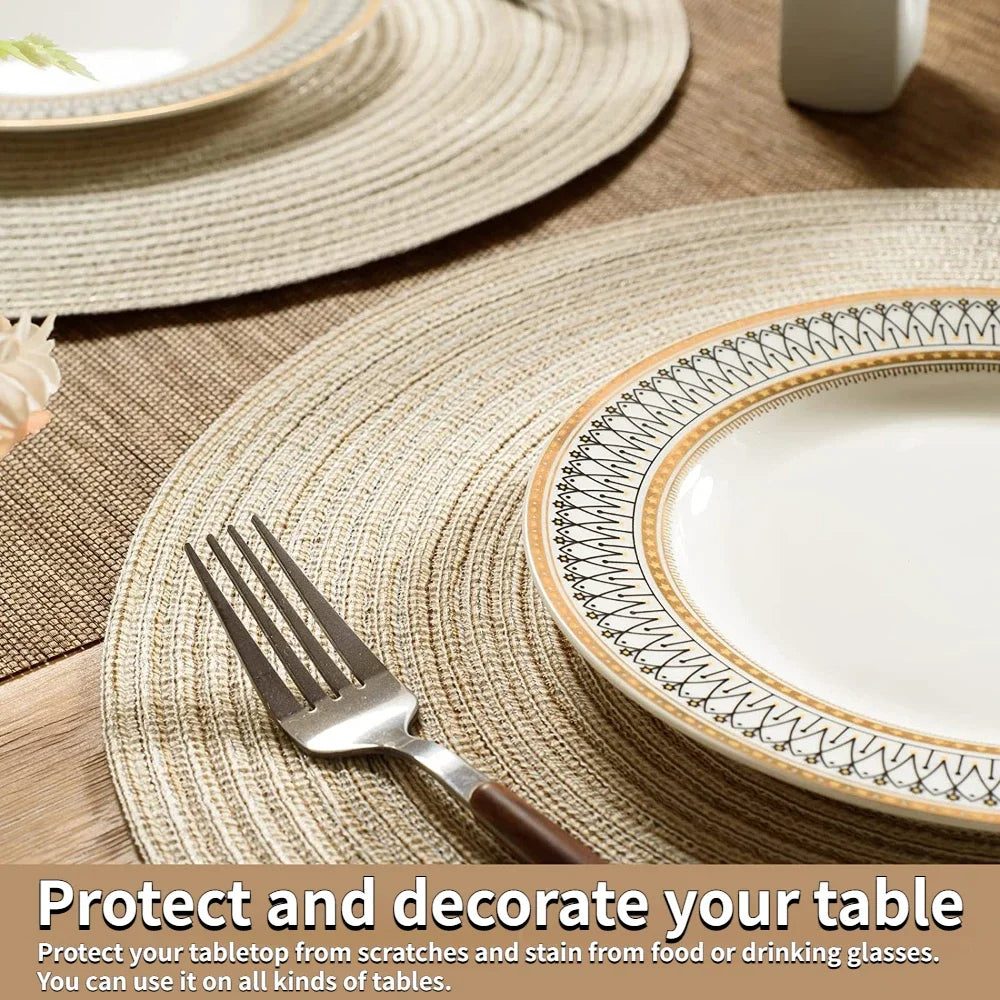Set of 6 Round Placemats and Coasters Braided Woven Place Mats Washable Heat Resistant Table Mats and Coasters for Dining Table