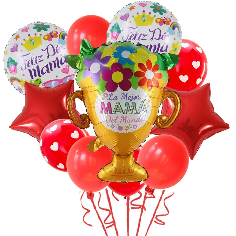 11pcs/Set Best DAD Trophy Spanish Happy Father's Day Foil Balloons English Mother's Day Party Decoration Latex Air Globos Gifts