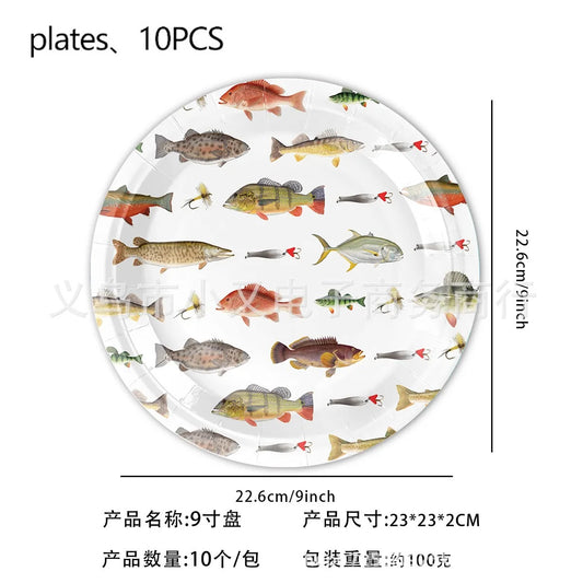 10Guests Gone Fishing Party Disposable Tableware Little Fisherman Goes Fishing for Birthday Party Supplie