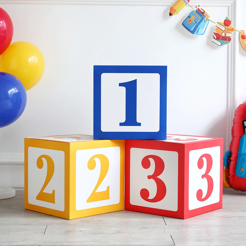 3pcs Back To School ABC Letter 123 Balloon Boxes Birthday Baby Shower Kindergarten Rainbow Happy Graduation Party Supplies