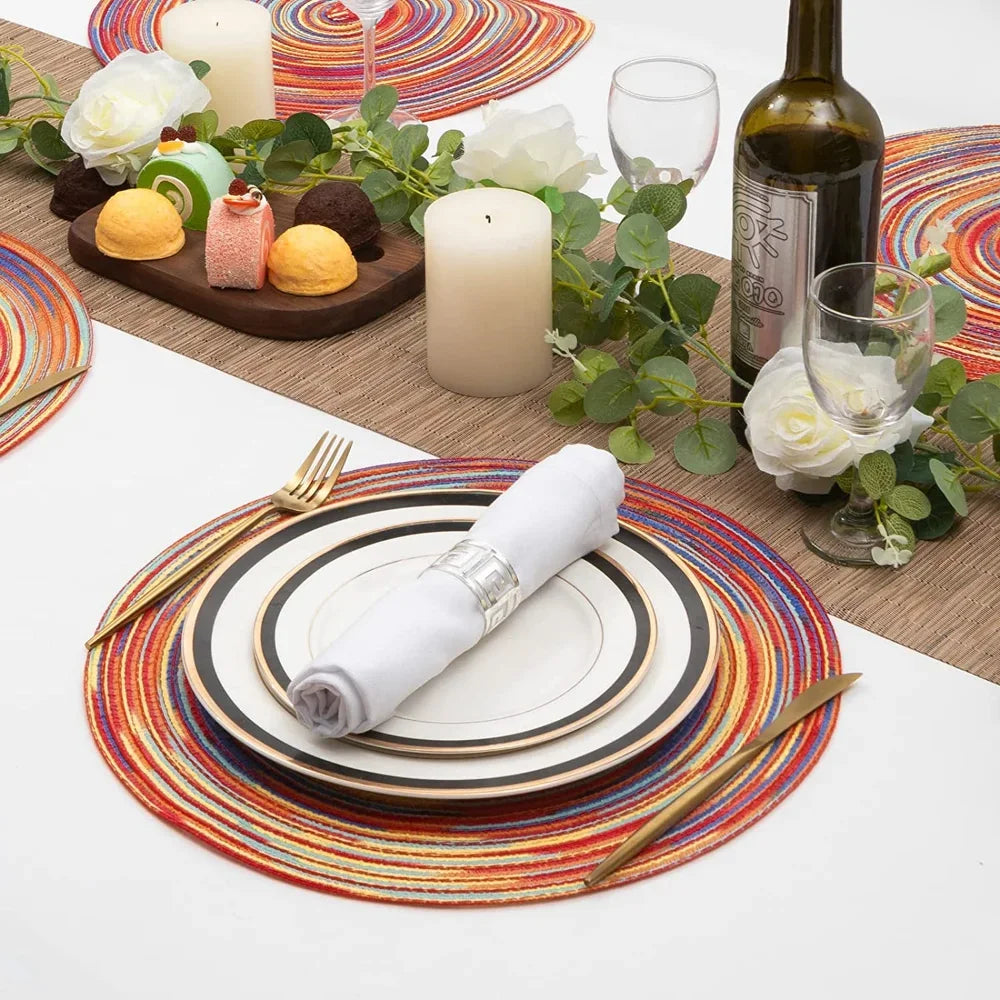 Set of 6 Round Placemats and Coasters Braided Woven Place Mats Washable Heat Resistant Table Mats and Coasters for Dining Table