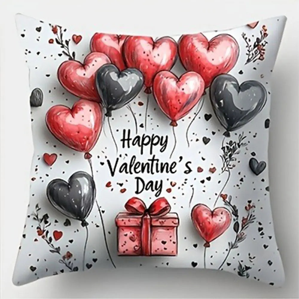 Valentine's Day Red Balloon Print Couple Home Decor Pillowcase Holiday Bedroom Living Room Decoration Polyester Cushion Cover