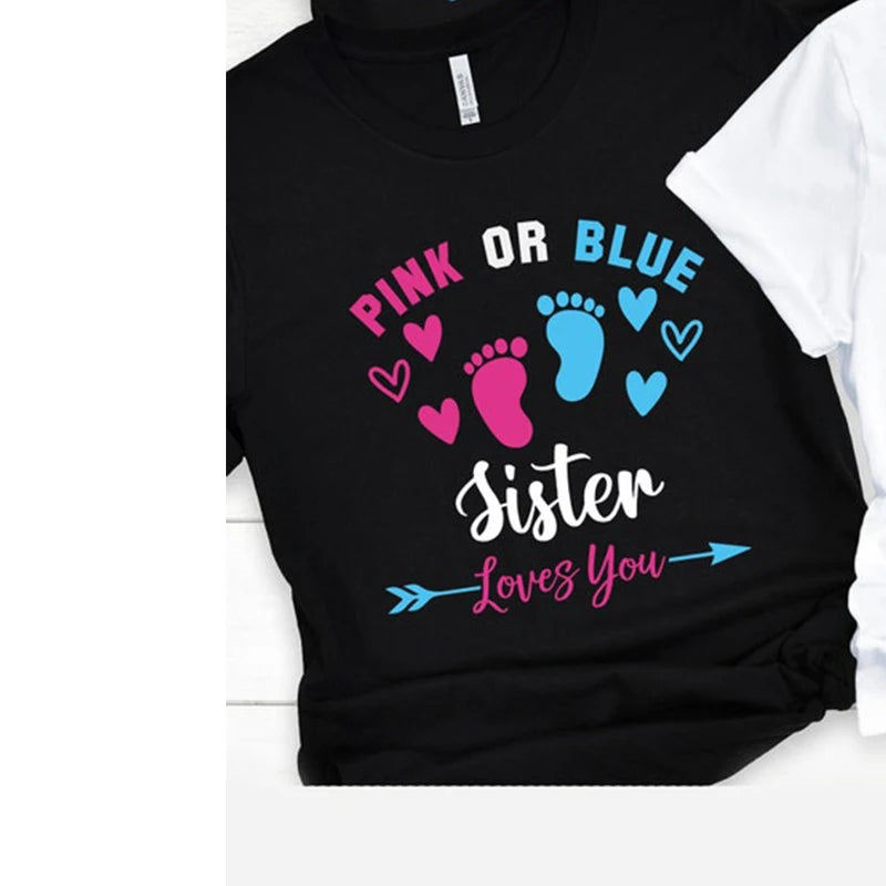 Pink or Blue Family Party Women T Shirts Cotton Gender Reveal Shirt for Kids Mommy Loves You O Neck Graphic Tee Unisex Tops