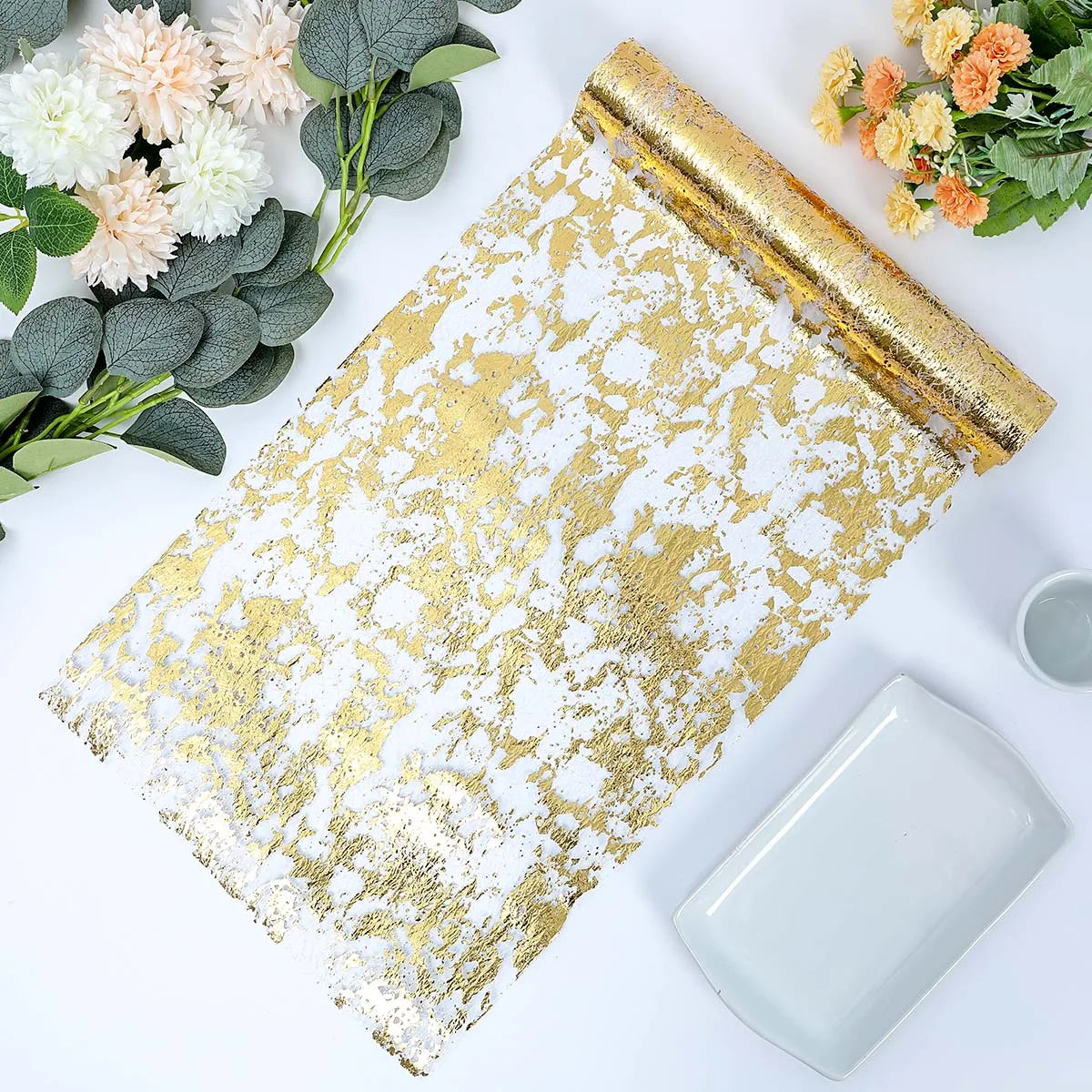 Sparkle Metallic Gold Table Runner Sequin Glitter Foil Mesh Roll Tablecloth for Wedding Event Birthday Baptism Baby Shower Decor