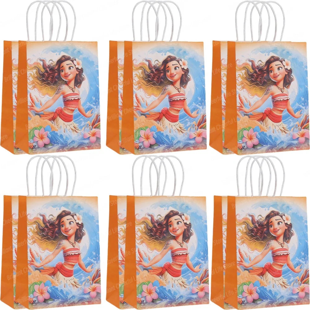 6/12Pcs Disney Moana Gift Bags Ocean Princess Birthday Party Paper Candy Treat Goody Bag Girls Favors Baby Shower Decorations