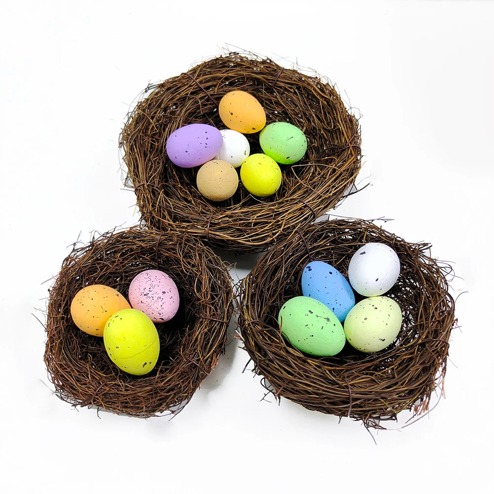 10-15Cm Easter Artificial Bird Nest Easter Eggs Natural Rattan Nest Eggs Storage Easter Decoration 2025 Kids Diy Craft Supplies