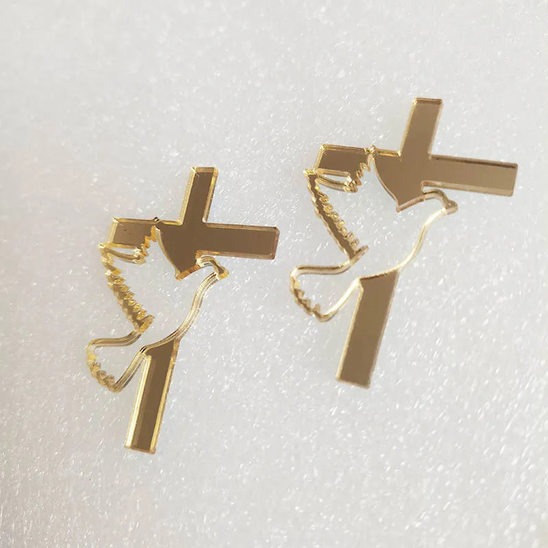 30pcs Acrylic Baptism Cross Dove Favor First Holy Communion Mirror Cross Baptism Candle Cross Decorations