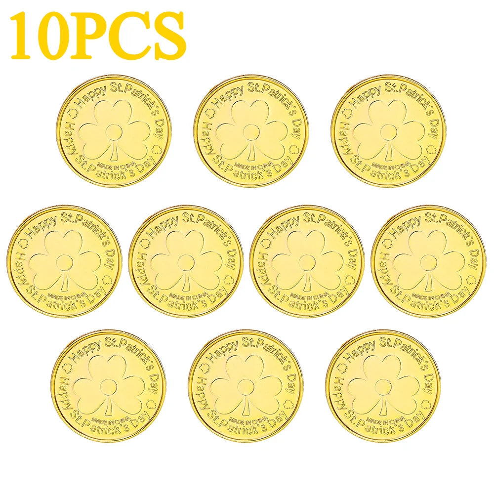 10-100Pcs St Patricks Day Prop Coins Green Gold Clover Lucky Shamrock Party Decoration Props Party Gifts Favors Green Coins Toys