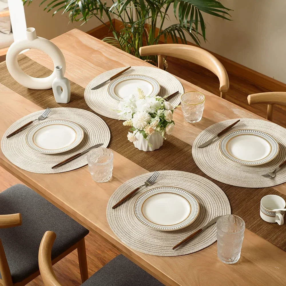 Set of 6 Round Placemats and Coasters Braided Woven Place Mats Washable Heat Resistant Table Mats and Coasters for Dining Table