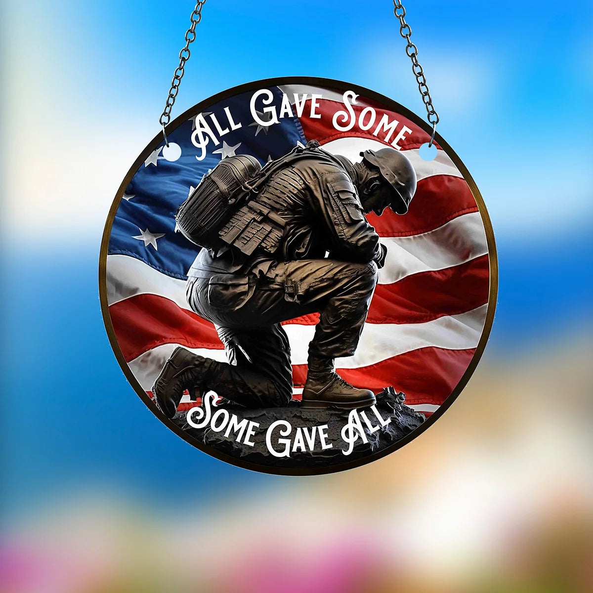 1pc Soldier Painted Window Hanging Decorations, Patriotic Wreath Signs, Home Garden Decor, Independence Day Gifts