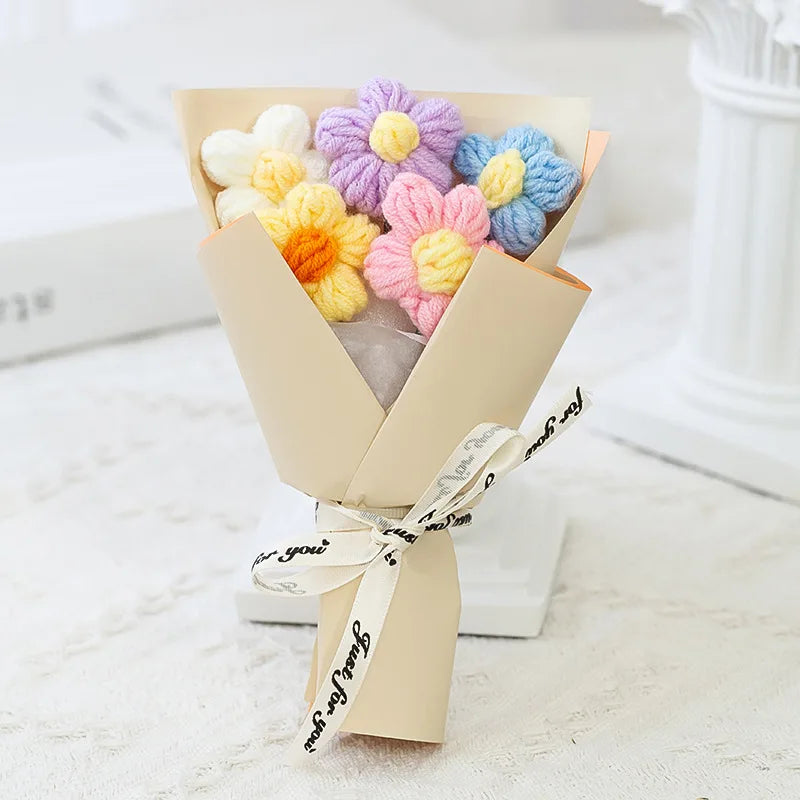 Creative Mini Knitted Flower Bouquet, Woolen Flower Bouquet, Floral Decoration