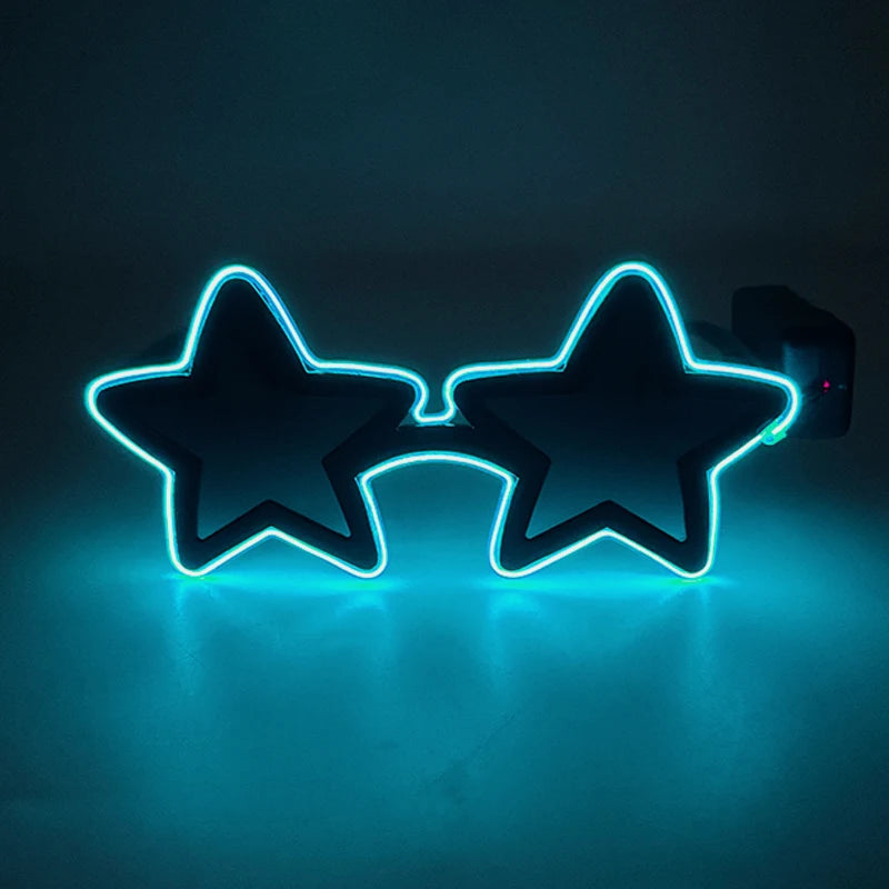 Wireless EL Glowing Party Glasses LED Light Up Five Stars Glasses Birthday Wedding Halloween Supplies Night Club Disco Props