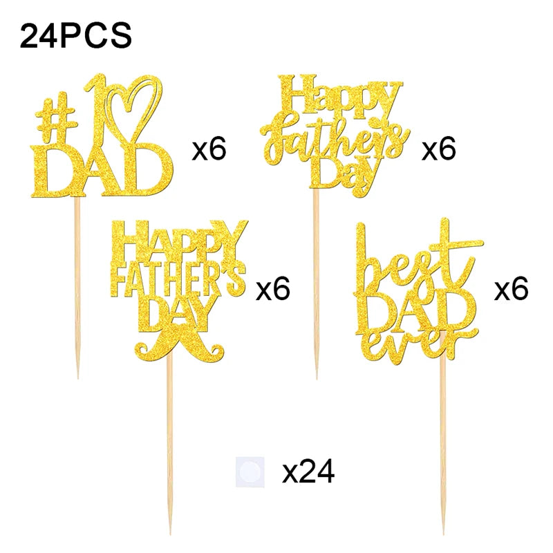 YOMDID 24Pcs Father's Day Cupcake Toppers Happy Cake Decorations Best Dad & Father's Day Cupcake Picks Cake Decorating Supplies