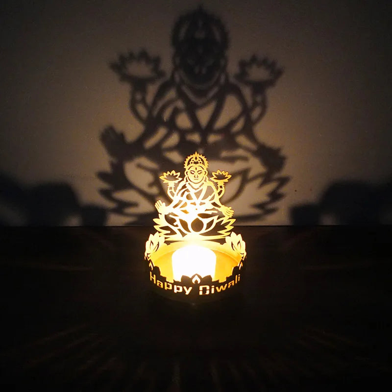 1Pc Art Metal Buddha Statue Candle Holder Crafts Home Decoration Hollow Shadow Diwali Festival Fortune Candle Lamp