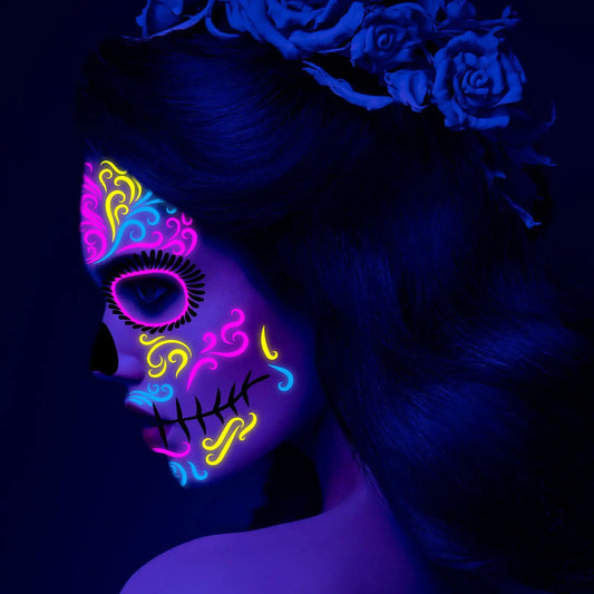 1/4/8PCS Waterproof Fluorescent Temporary Tattoo Neon Halloween Stickers Day of the Dead Party Festival Night Bar Face Stickers