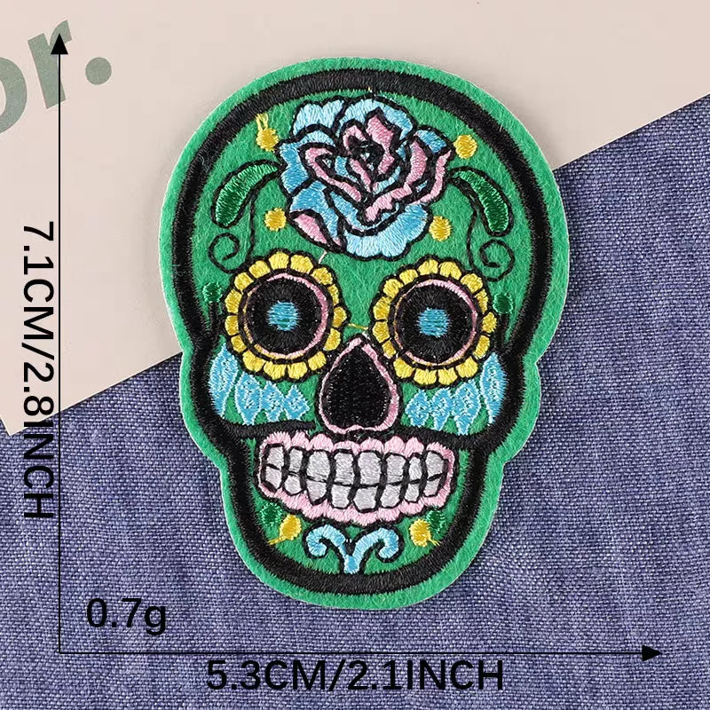 9Pcs Mixed Skull Patch DIY Mexico Day Skeleton Dead Embroidered Halloween Patches Iron On Fabric Badges Sew On Cloth Applique