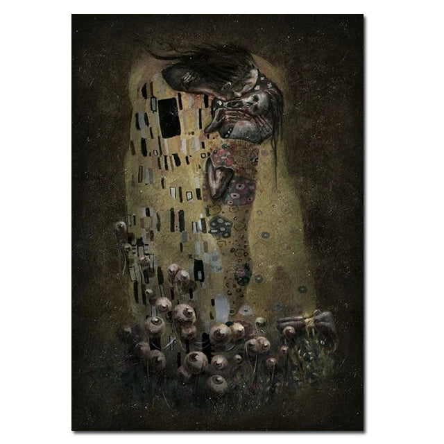 Creepy Famous Painting Character Mona Lisa Canvas Painting Print Poster Scary Wall Art Pictures Horror Figure Wall Decor Mural