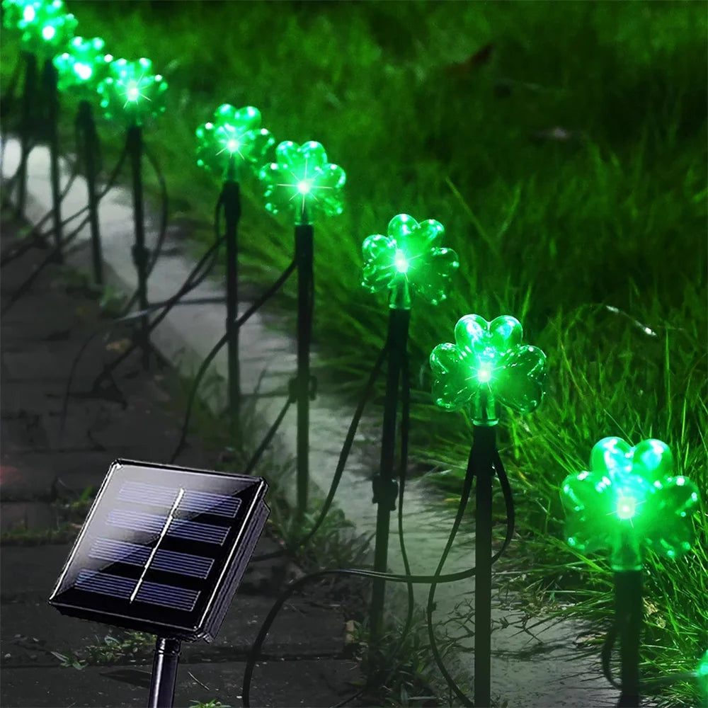 100 LED St Patricks Day Decorations Lights Solar Shamrock String Lights, Outdoor Solar Powered Garden Pathway Lights 635