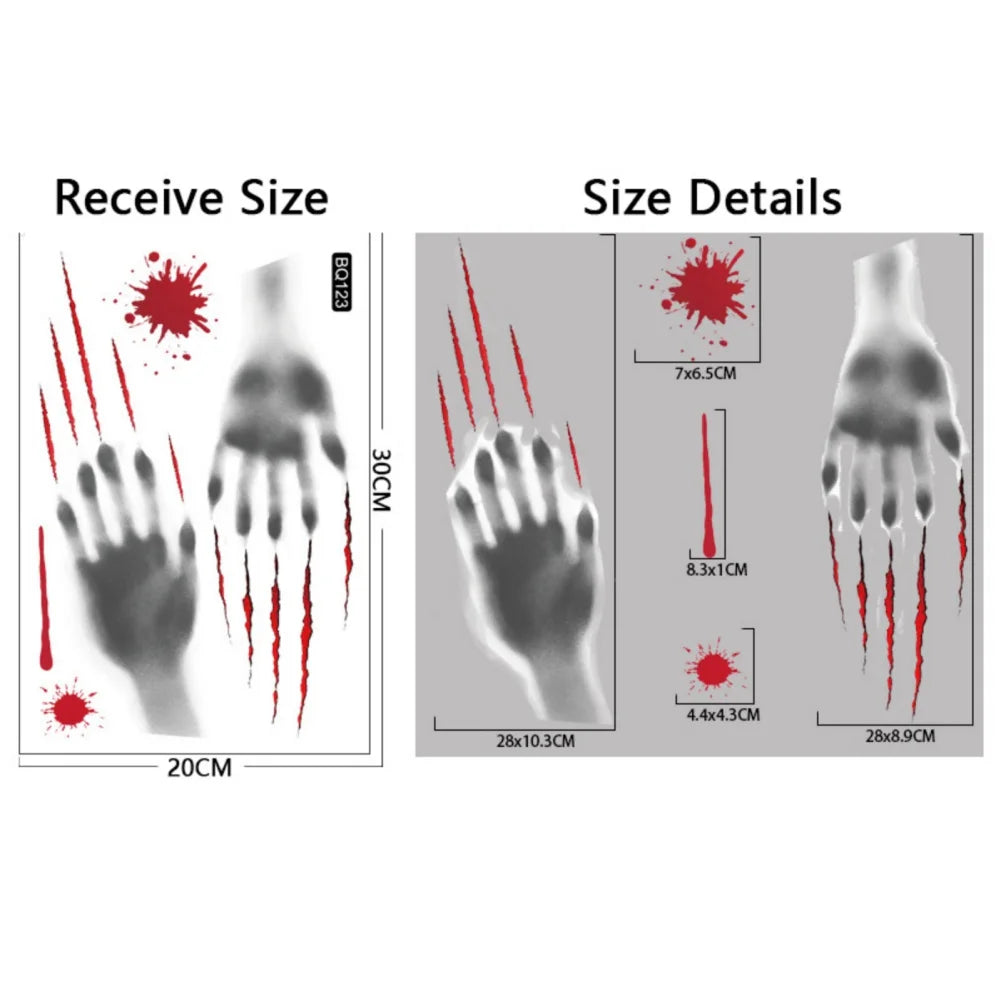 Removable Halloween Wall Stickers Horror Blood Fingerprints Window Stickers For Halloween Party Home Bar Floor Wall Decal