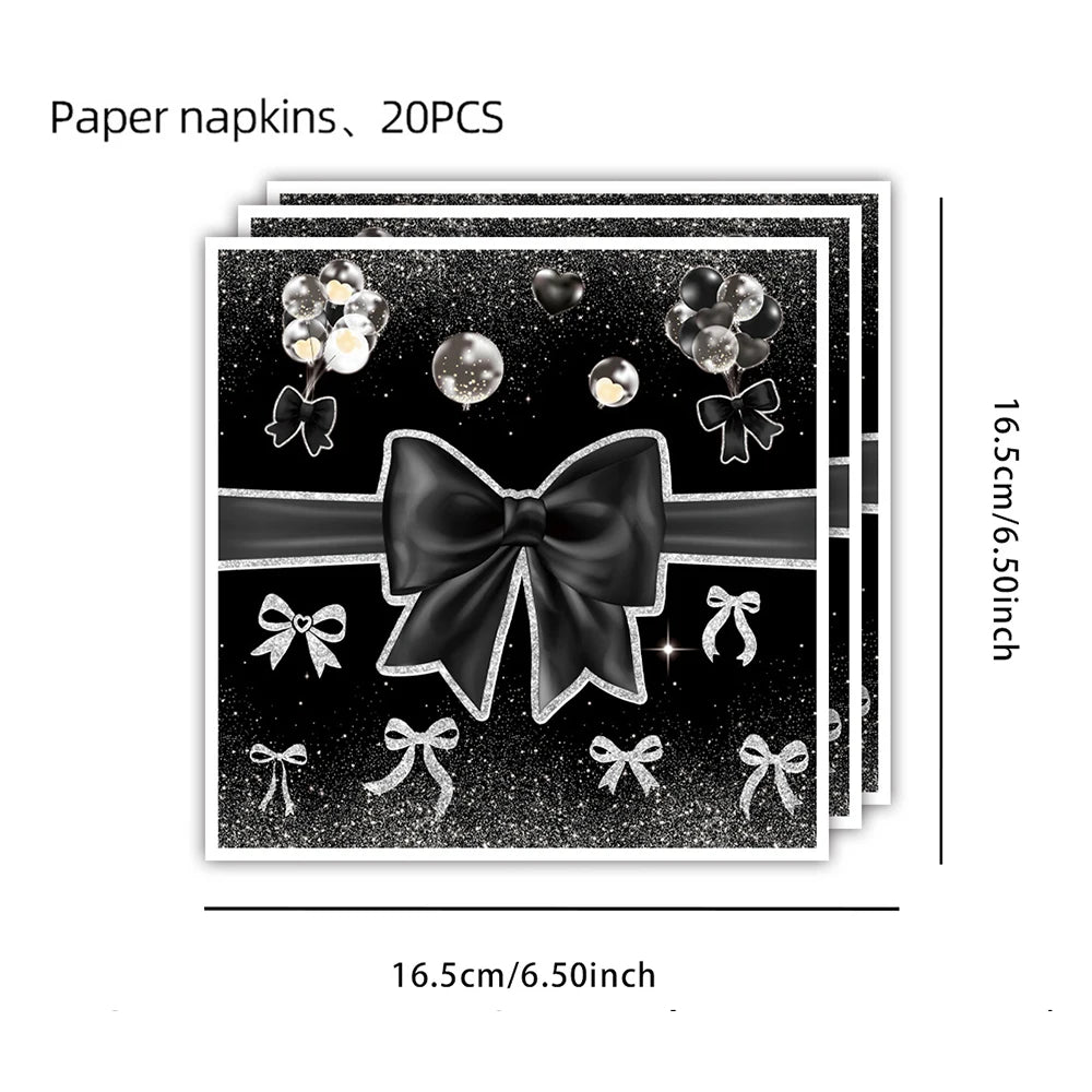 Black Bow Party Supplies Bow Birthday Party Dinner Plate Cup Napkin Toppers Bow Party Decors for Bachelorette Bridal Baby Shower