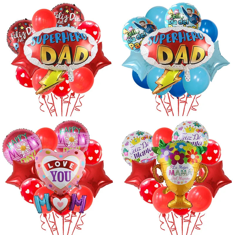 11pcs/Set Best DAD Trophy Spanish Happy Father's Day Foil Balloons English Mother's Day Party Decoration Latex Air Globos Gifts