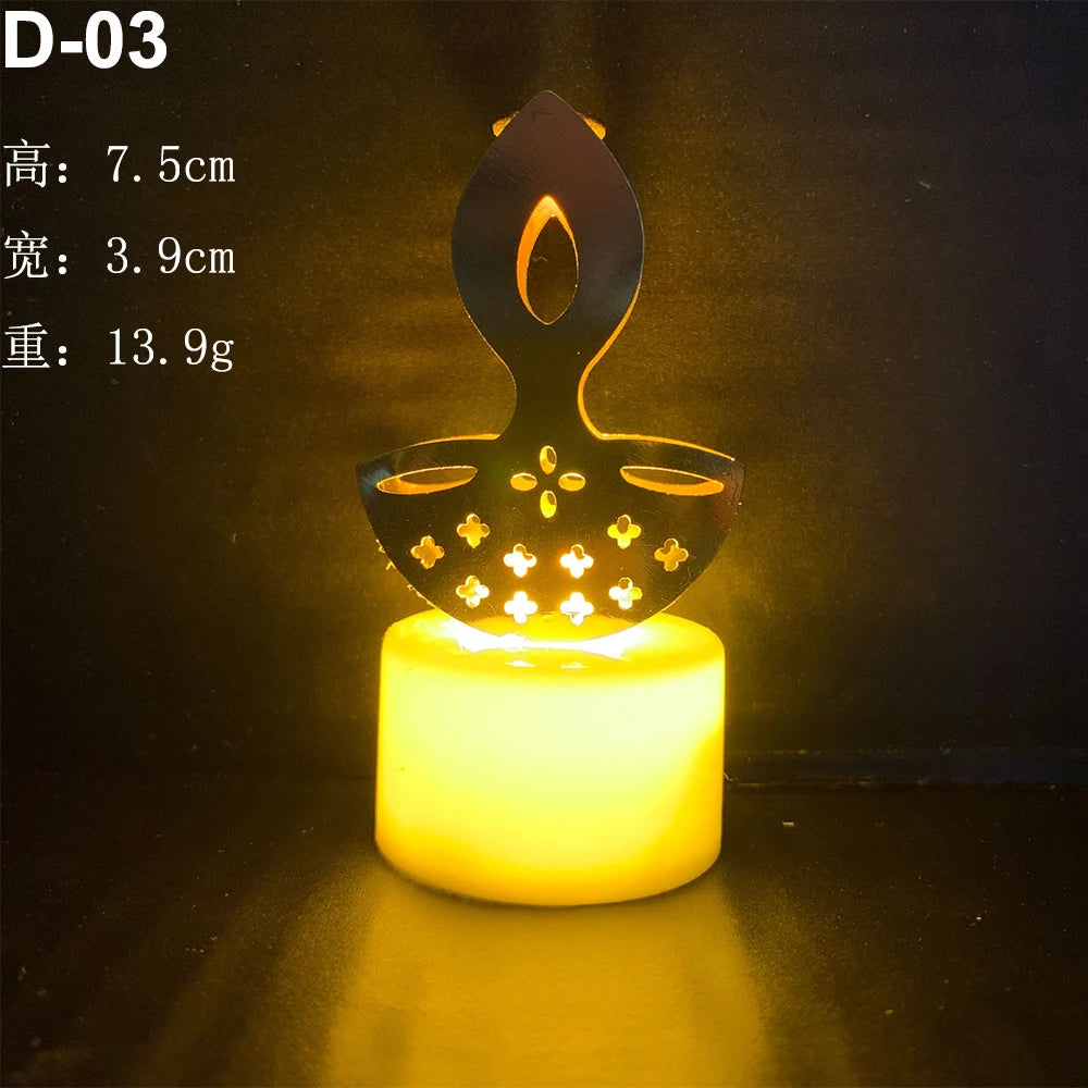 Diwali Diya Decor LED Candle Light, Hindu, Deepavali Festival, Night Light, Battery Powered, Art, 10 Pcs