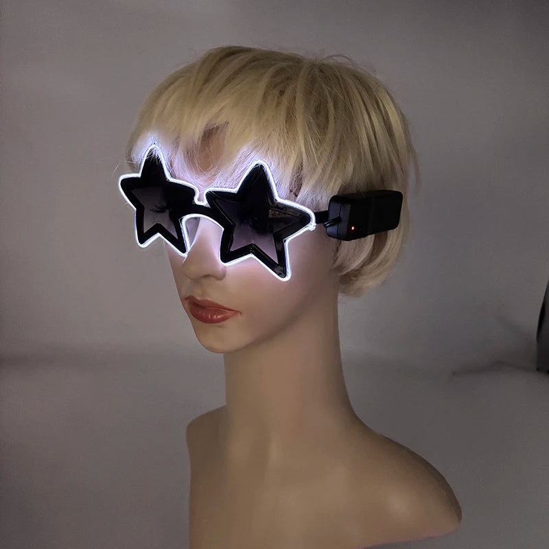 Wireless EL Glowing Party Glasses LED Light Up Five Stars Glasses Birthday Wedding Halloween Supplies Night Club Disco Props