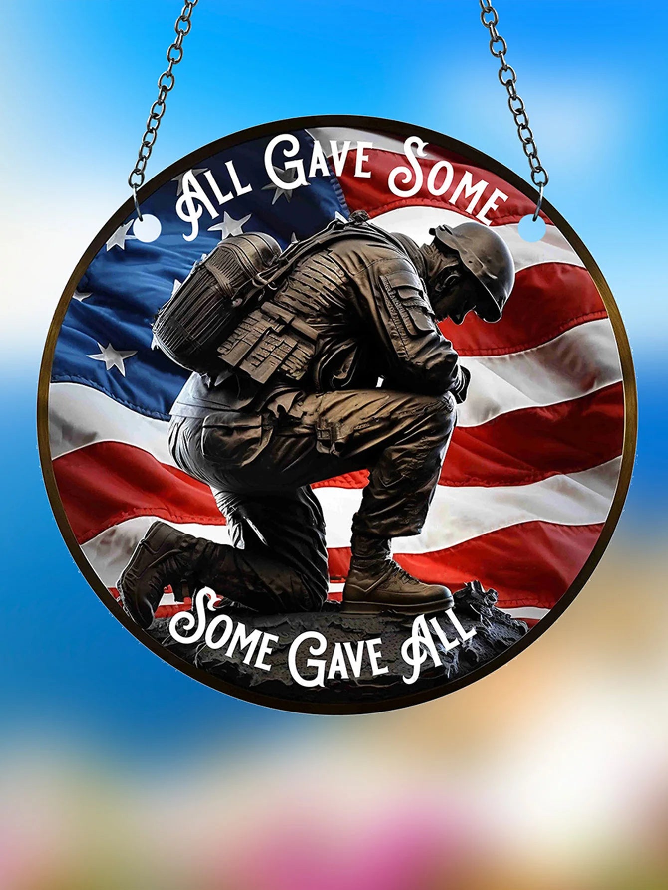 1pc Soldier Painted Window Hanging Decorations, Patriotic Wreath Signs, Home Garden Decor, Independence Day Gifts