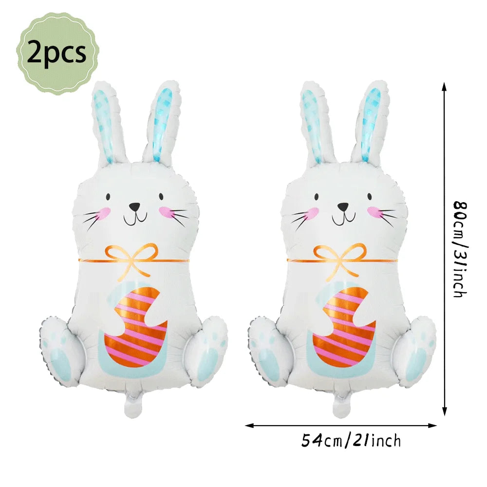 Happy Easter Party Decorations Bunny Eggs Paper Plates Cute White Rabbit Carrot Foil Balloons Kids Party Supplies Easter Favors