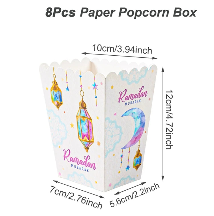 EID Mubarak Popcorn Box Biscuit Gift Box Ramadan Decoration 2025 For Home EID Mubarak Islamic Muslim Party Decor Eid al-Fitr