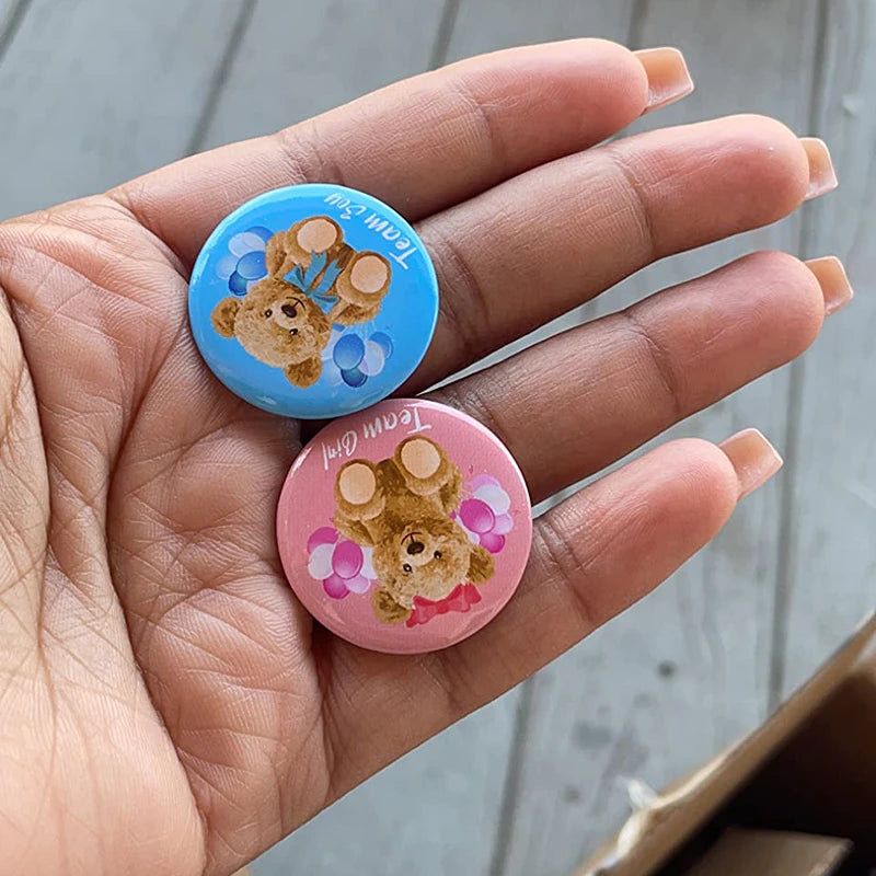 10pcs Gender Reveal Theme Tinplate Badges Cute Bear Team Boy Girl Button Pins Baby Shower Birthday Party Favors Decoration