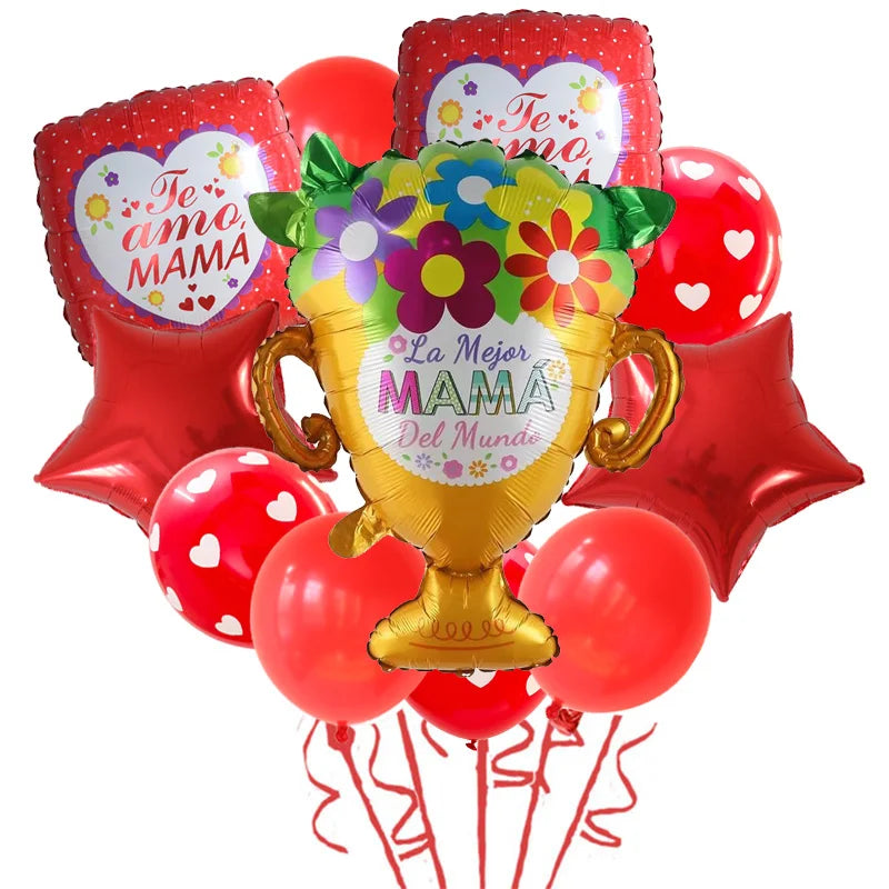 11pcs/Set Best DAD Trophy Spanish Happy Father's Day Foil Balloons English Mother's Day Party Decoration Latex Air Globos Gifts