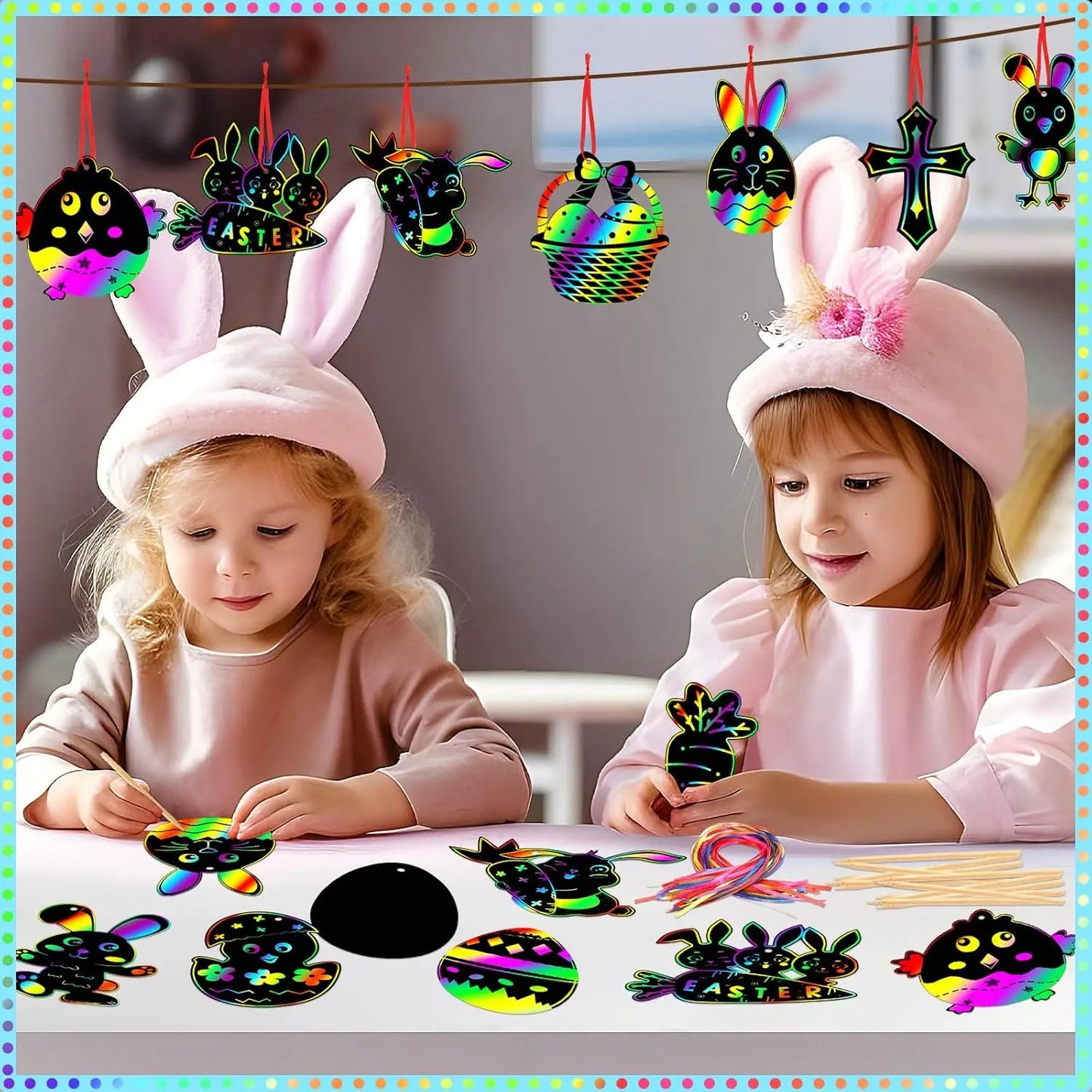 12pcs Easter Magic Scratch Paint Easter Eggs Crafts DIY for Making Holiday Gifts Egg Basket Fillers Party Decorations