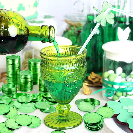10-100Pcs St Patricks Day Prop Coins Green Gold Clover Lucky Shamrock Party Decoration Props Party Gifts Favors Green Coins Toys