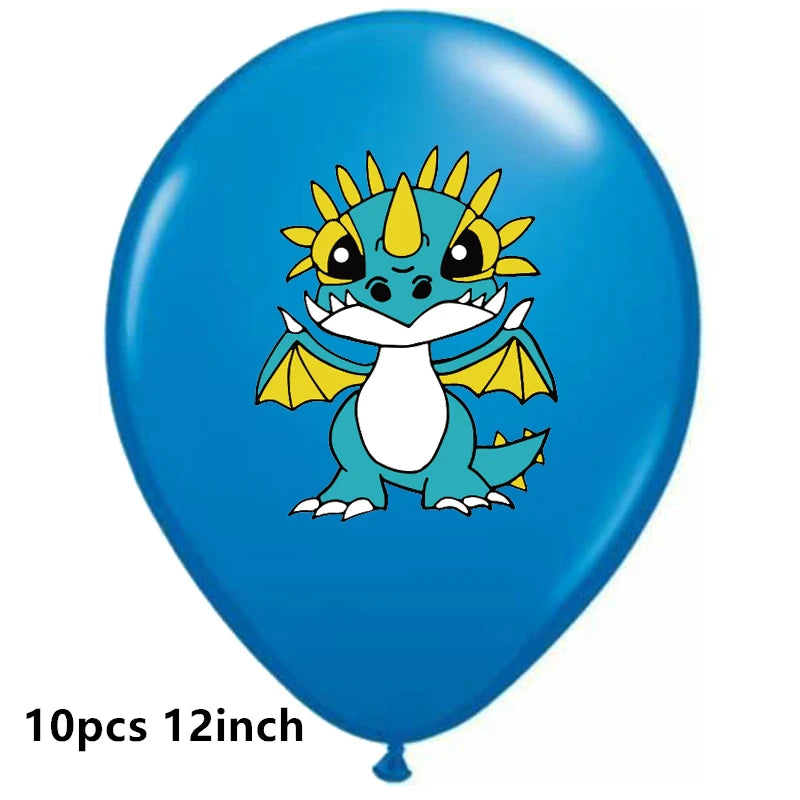 1set How Train Dragon Balloons No Teeth Toothlessing Green Eye Black Loong Party Decoration Happy Birthday Banner Cake Topper