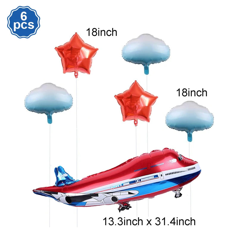 Airplane Party Decoration 12Inch Blue White Latex Balloons Big Plane Foil Cloud Balloon Set for Kids Boys Aviator Theme Birthday