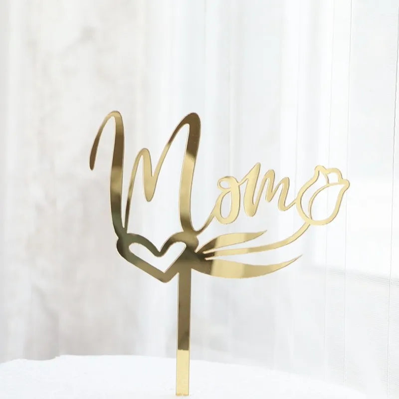 2023 Happy Mothers Day Cake Topper Gold Red Tulip Acrylic MOM Birthday Party Cake Toppers Dessert Decoration Mother's Day Gifts