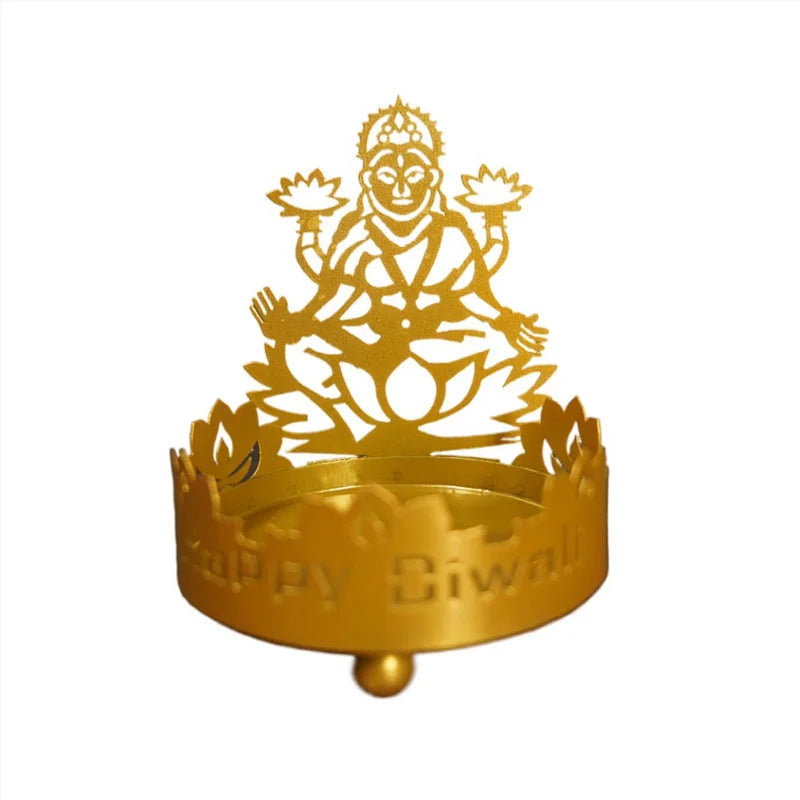 1Pc Art Metal Buddha Statue Candle Holder Crafts Home Decoration Hollow Shadow Diwali Festival Fortune Candle Lamp
