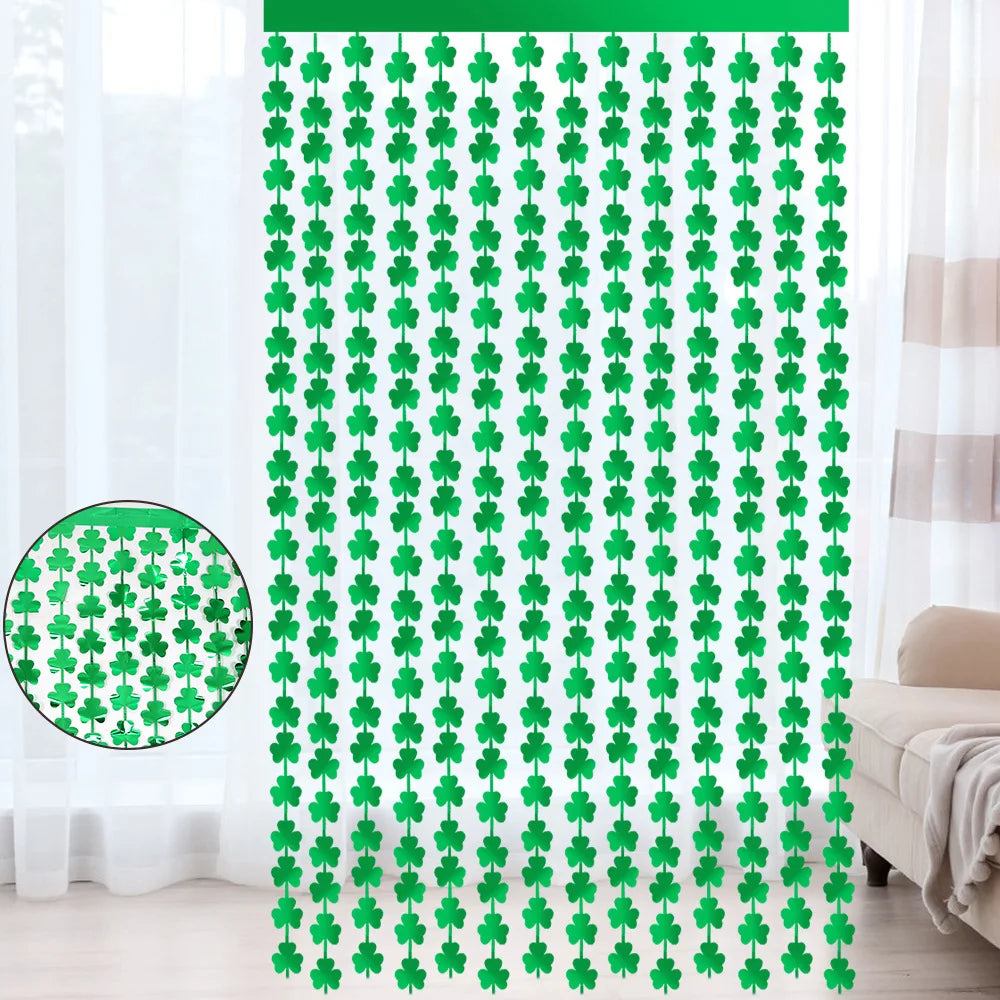 St Patrick Day Backdrop Curtain Green Clover Foil Fringe Curtain Metallic Fringe Curtain Party Decorations Supplies Favor Gifts