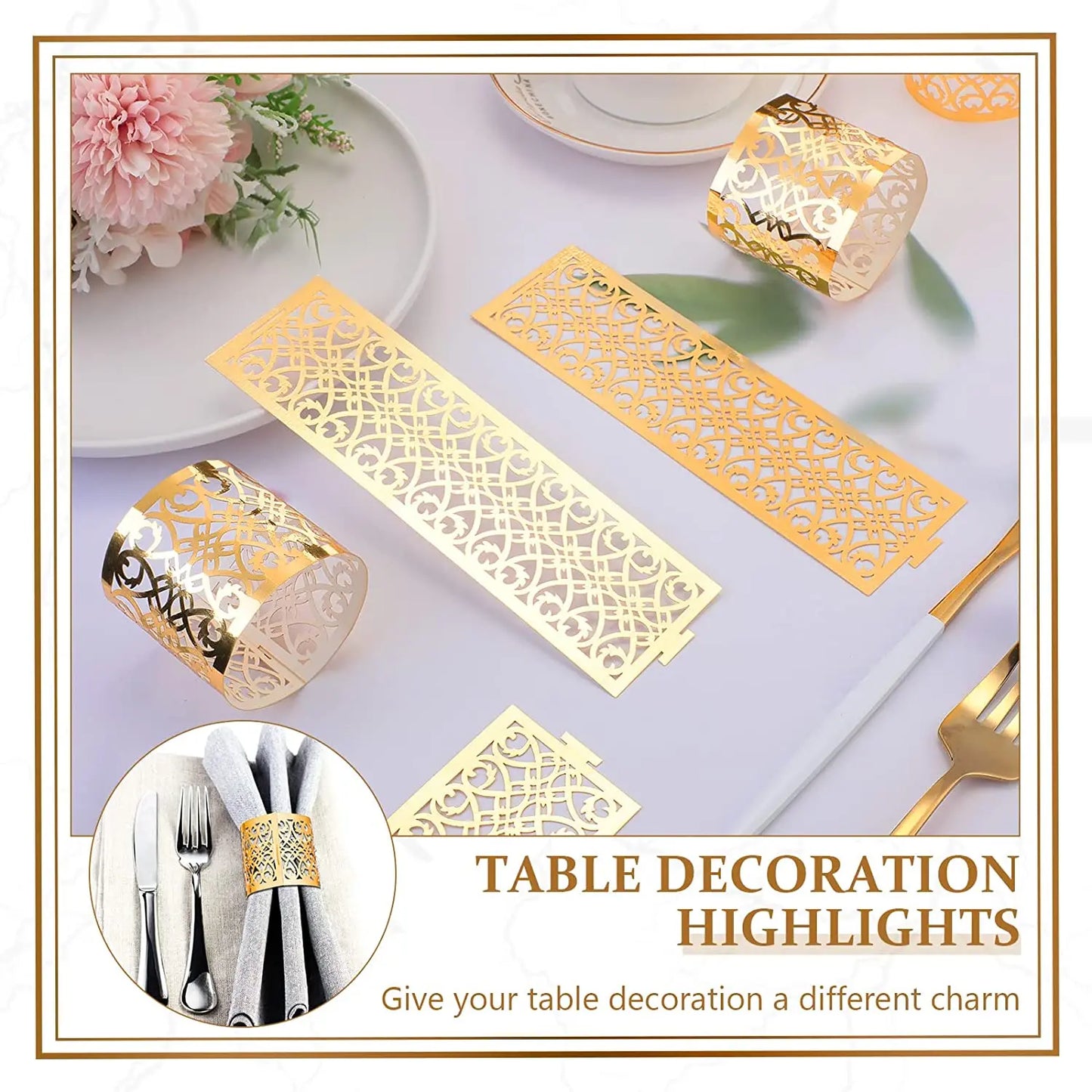 100/50Pcs Napkin Ring Hollow Pattern Gold and Silver Napkin Ring Wedding Party Table Decoration Supplies Wedding Decoration