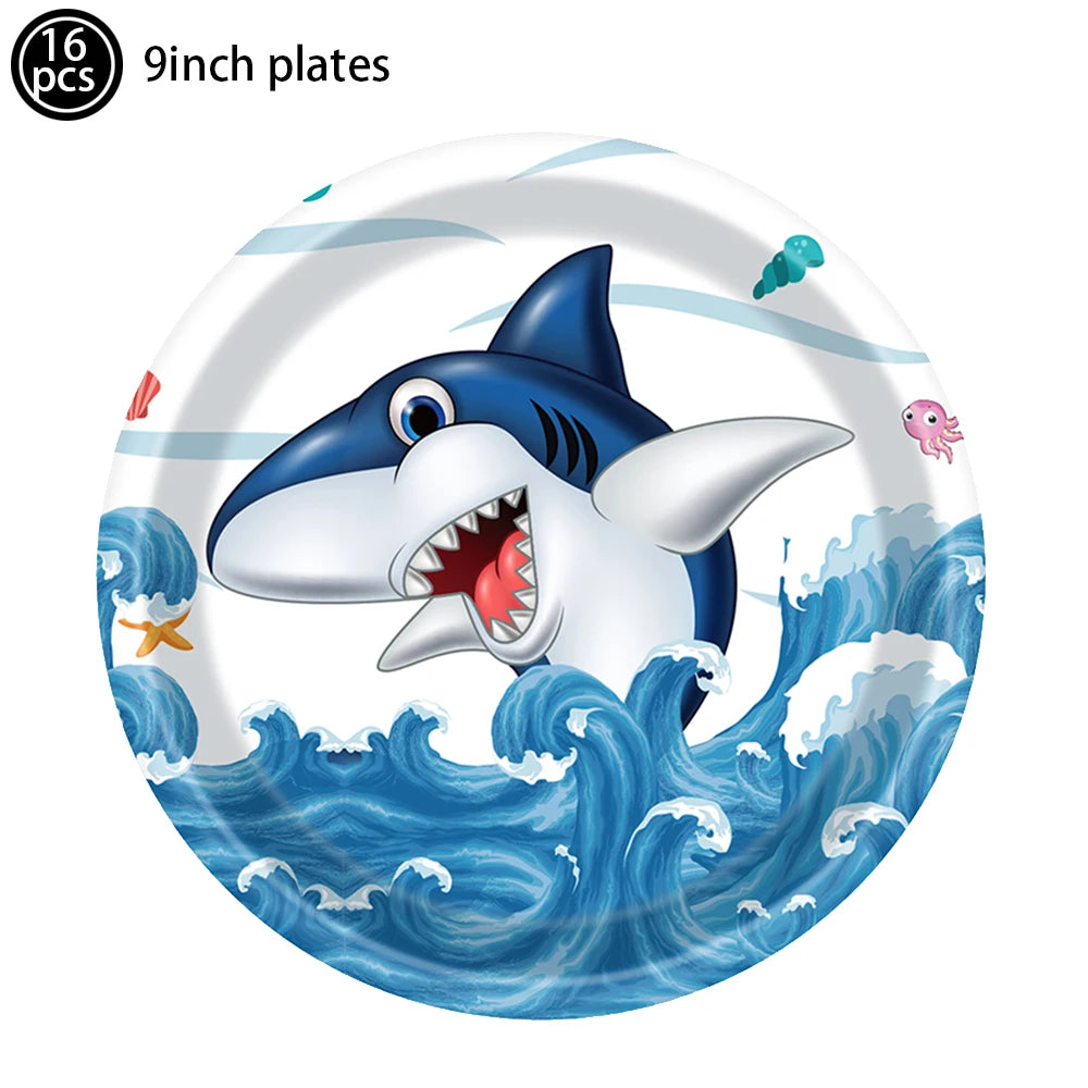 Shark Party Supplies Shark Birthday Tableware Shark Baby Shower Paper Cups Plates Napkins Ocean Shark Theme Party Decorations