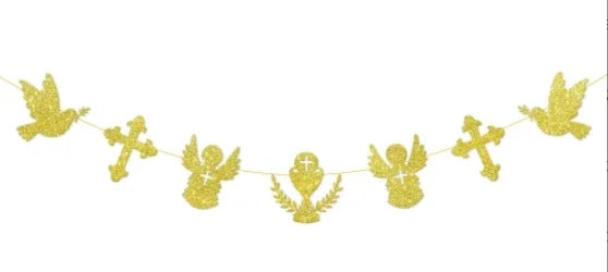First Holy Communion Decorations First Primera Communion Banner Cake Topper Kit for Girls Boys Baptism Space Decorations