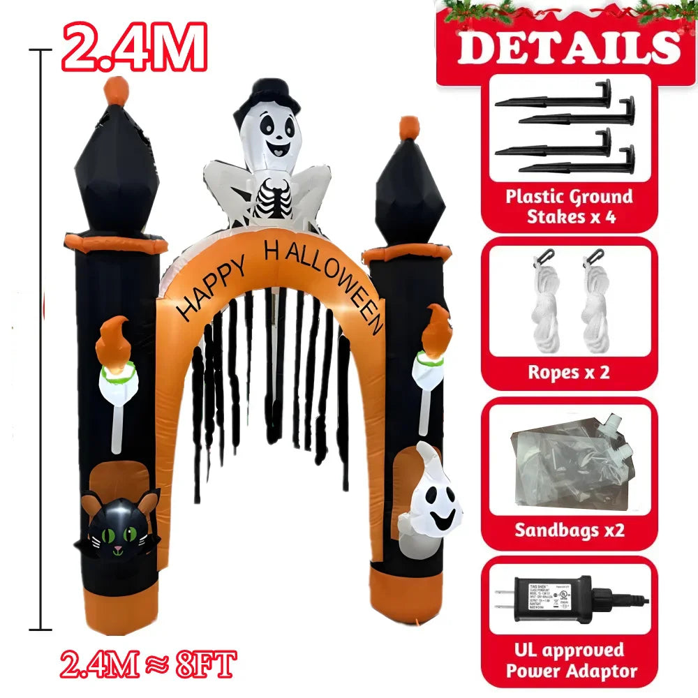 Halloween Inflatable Arch Toys Model Built-in LED Light Pumpkin Prop Outdoor Indoor Home Garden Party Terror Decoration