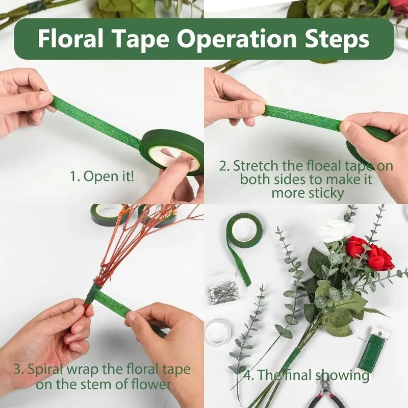 10/1Rolls Green Bouquet Floral Tapes Self-adhesive Stamen Wrapping Paper Tape DIY Flowers Decor for Florist Wedding Party Props