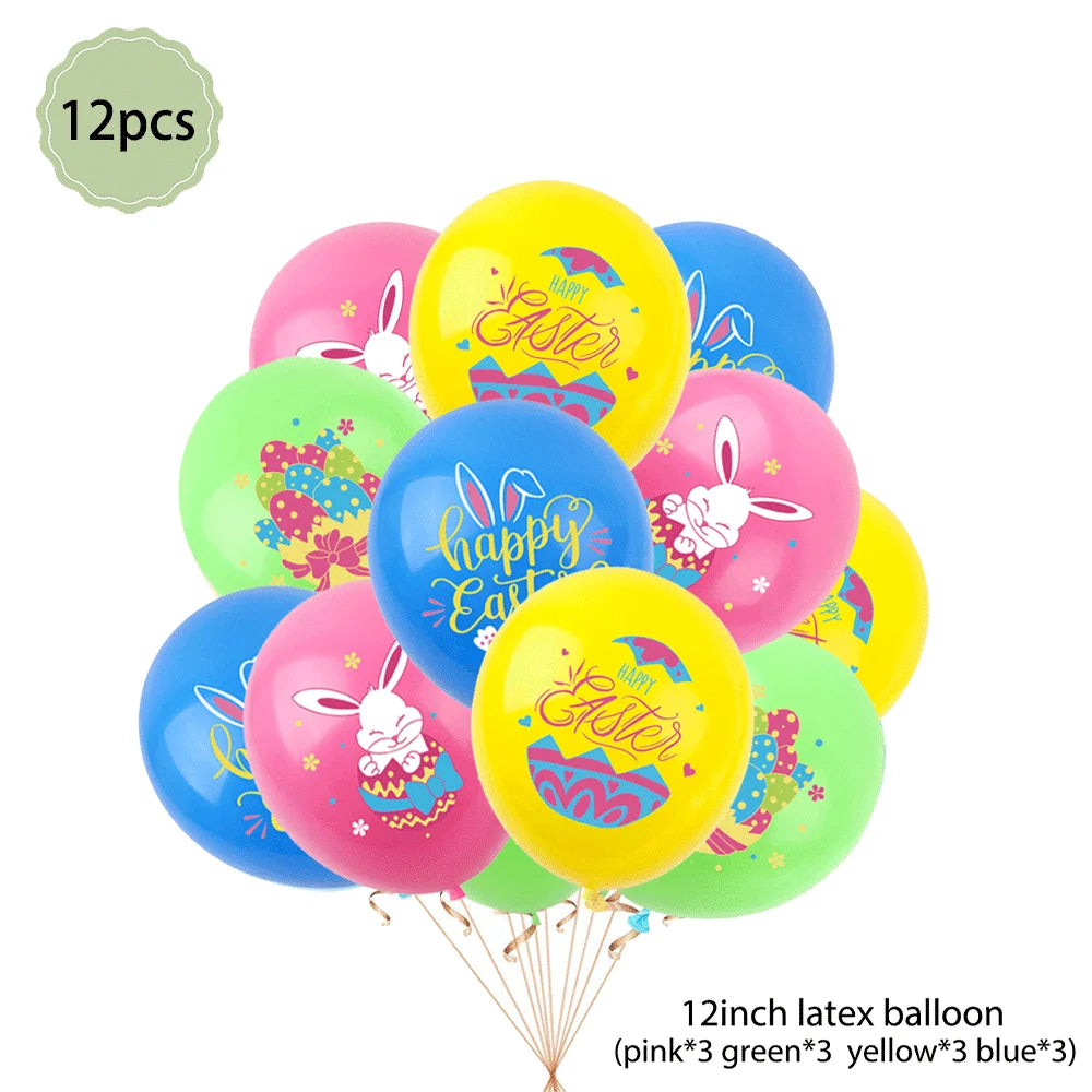 Happy Easter Party Decorations Bunny Eggs Paper Plates Cute White Rabbit Carrot Foil Balloons Kids Party Supplies Easter Favors