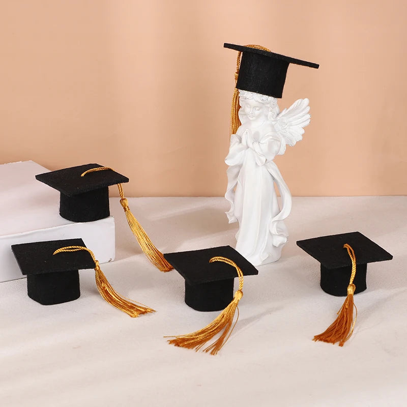 5/10pcs Felt Bachelor Hat with Tassels for Graduation Party DIY Decoration Wine Bottle Topper Graduate Mini Cap Candy Gift Boxes
